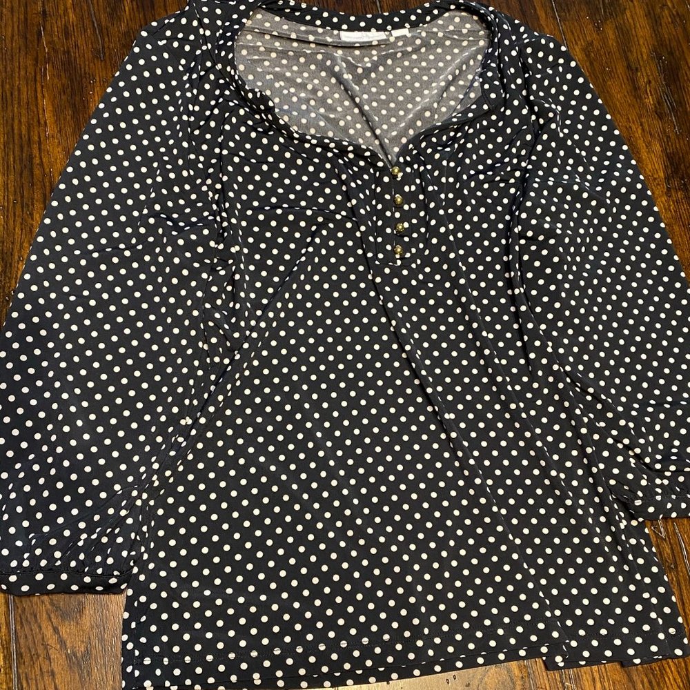 3/4 Sleeve Black & White Polka Dot Blouse